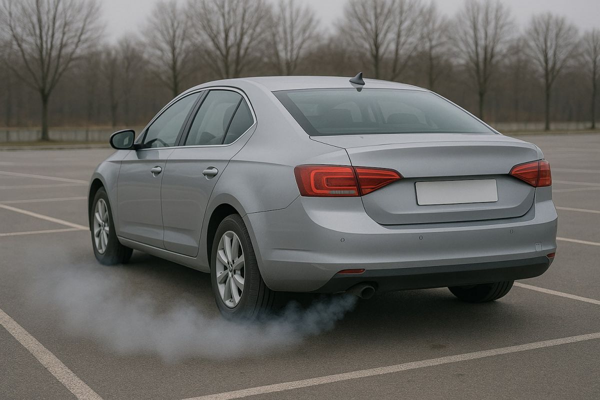 Автомобиль с черным дымом из выхлопной трубы