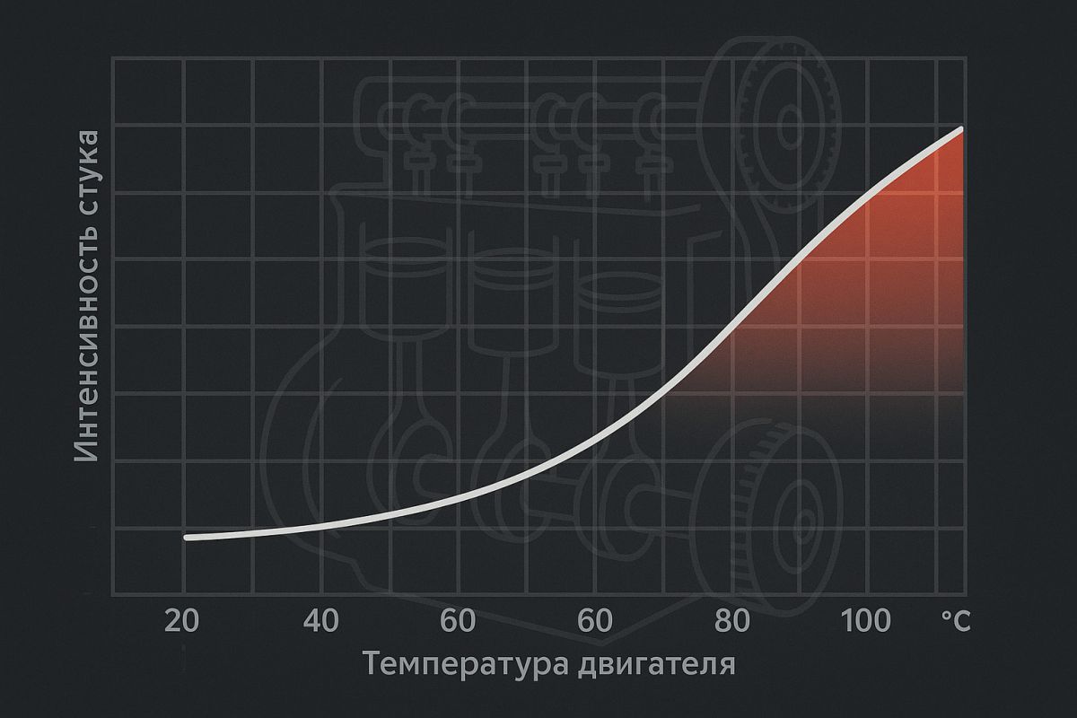 График зависимости интенсивности стука от температуры двигателя
