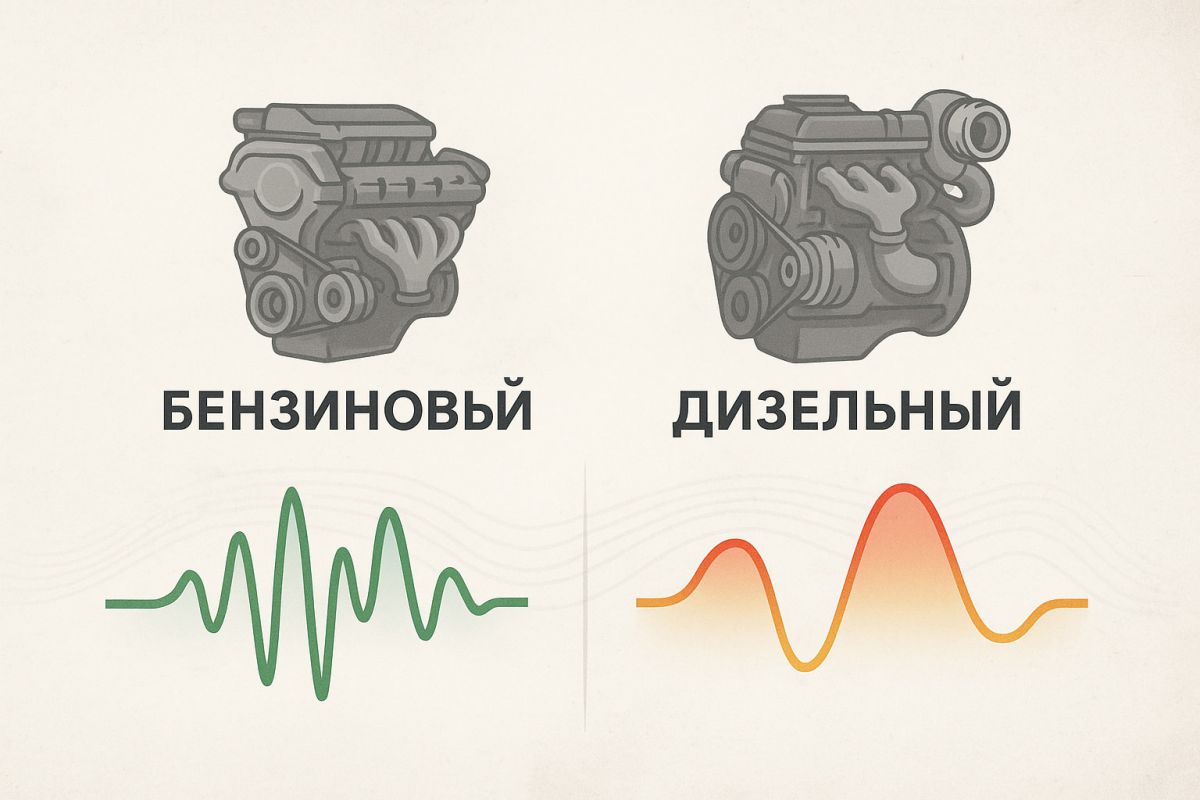 Сравнительная схема характера стука в бензиновых и дизельных двигателях